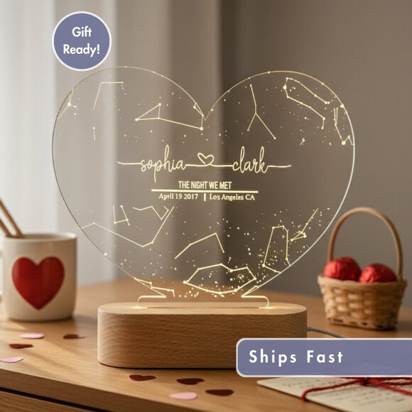 Custom Star Night Light Map | Date & Location Gift for Her | Anniversary - Picture 1 of 8